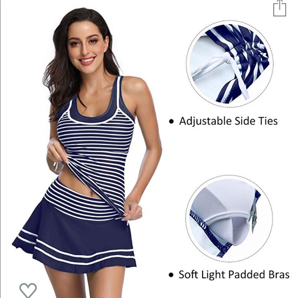 Mi Yang Women's Tankini Striped Swim Dress 2 piece